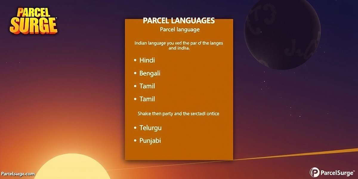 Parcel Surge language selection screen showing various Indian languages including Hindi, Bengali, Tamil, Telugu, and Punjabi options